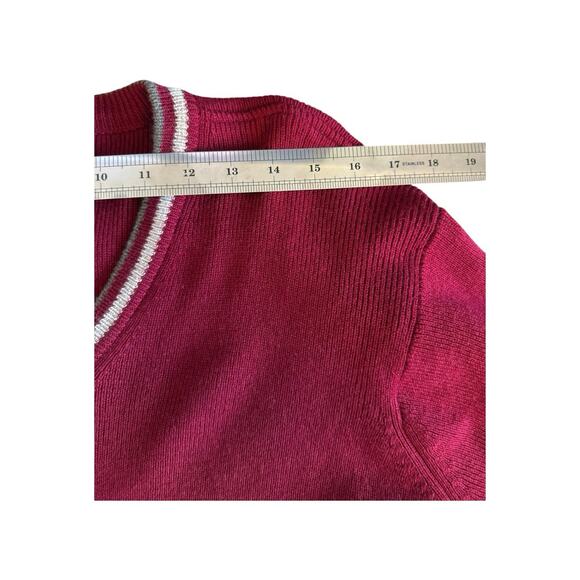 Vintage Armani Collezioni Red Striped Wool Sweater Size Large V Neck - Picture 8 of 9